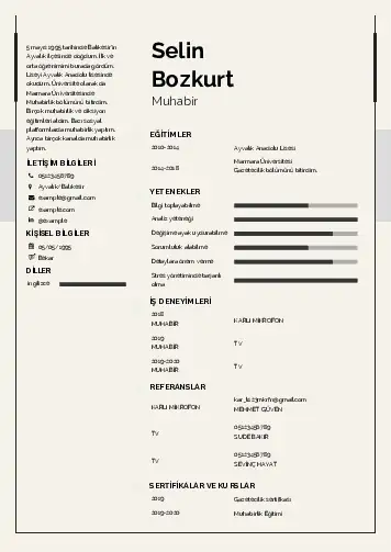 Muhabir ve Kameraman Cv Örnekleri cv indir